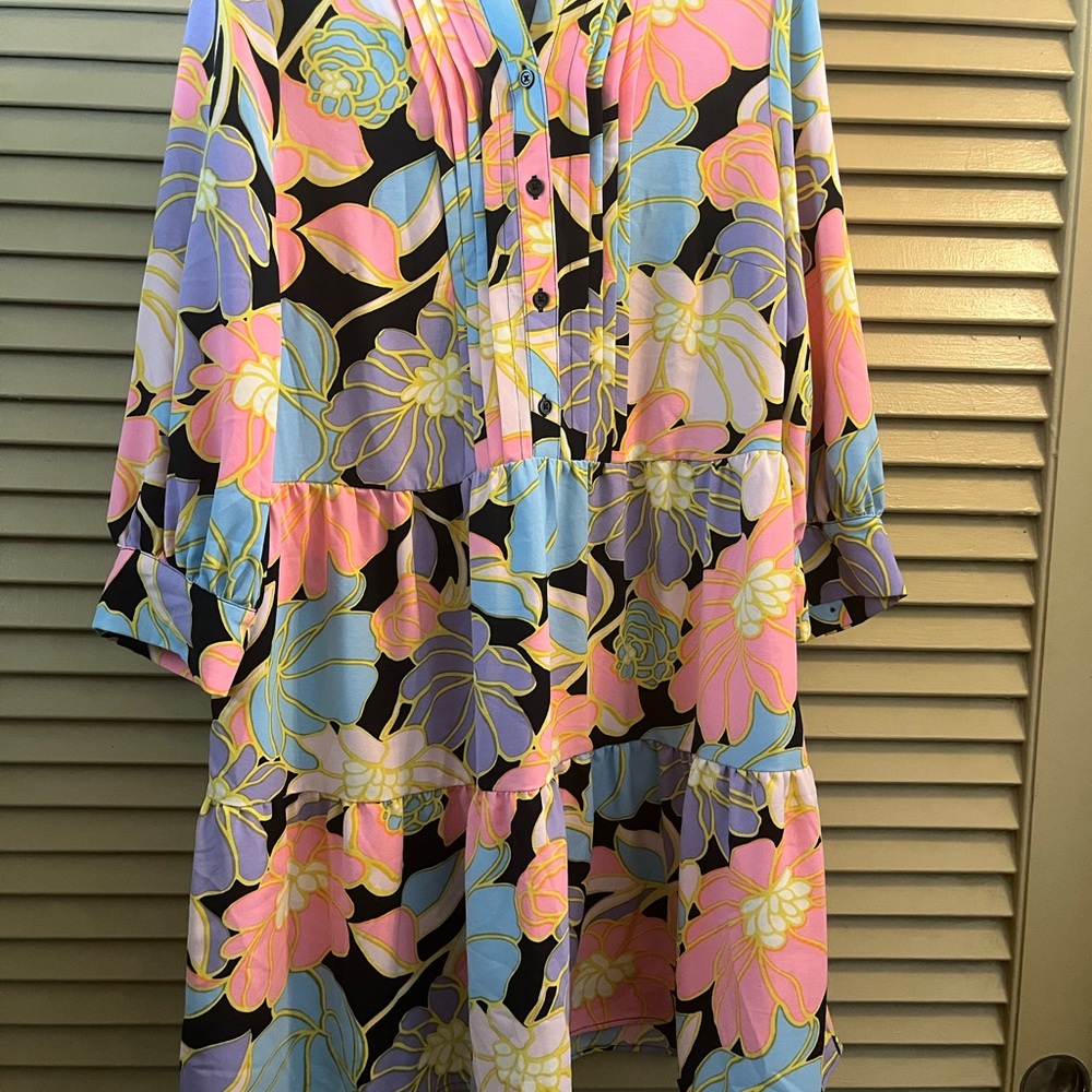 Who What Wear Pink and Blue Abstract Dress